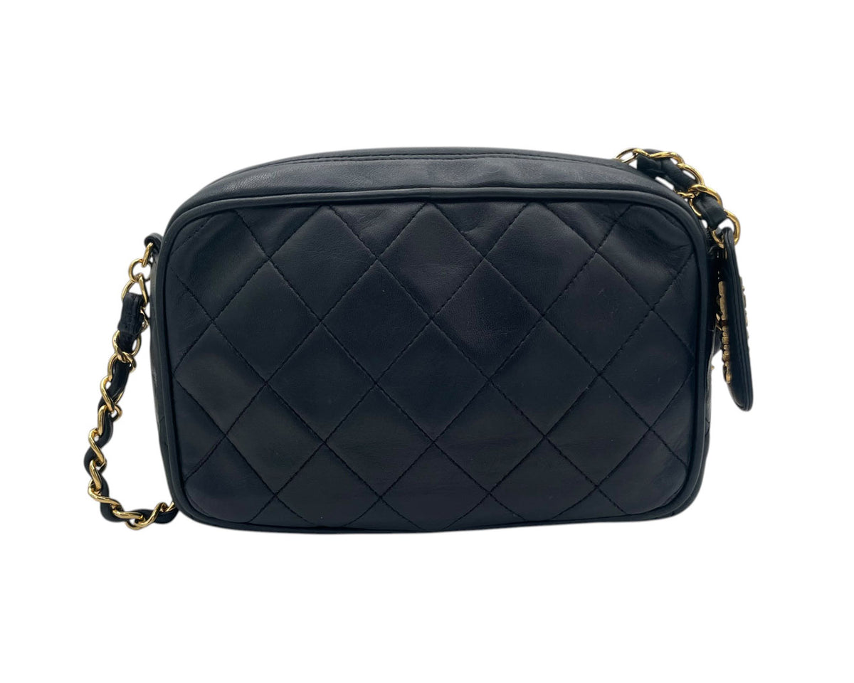 CHANEL VINTAGE CAMERA BAG BLU LAMBSKIN