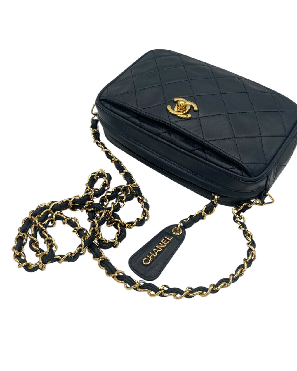 CHANEL VINTAGE CAMERA BAG BLU LAMBSKIN