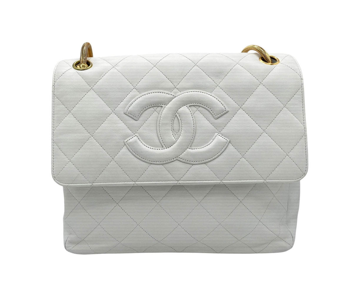 CHANEL VINTAGE IN PELLE BIANCA E METALLI ORO