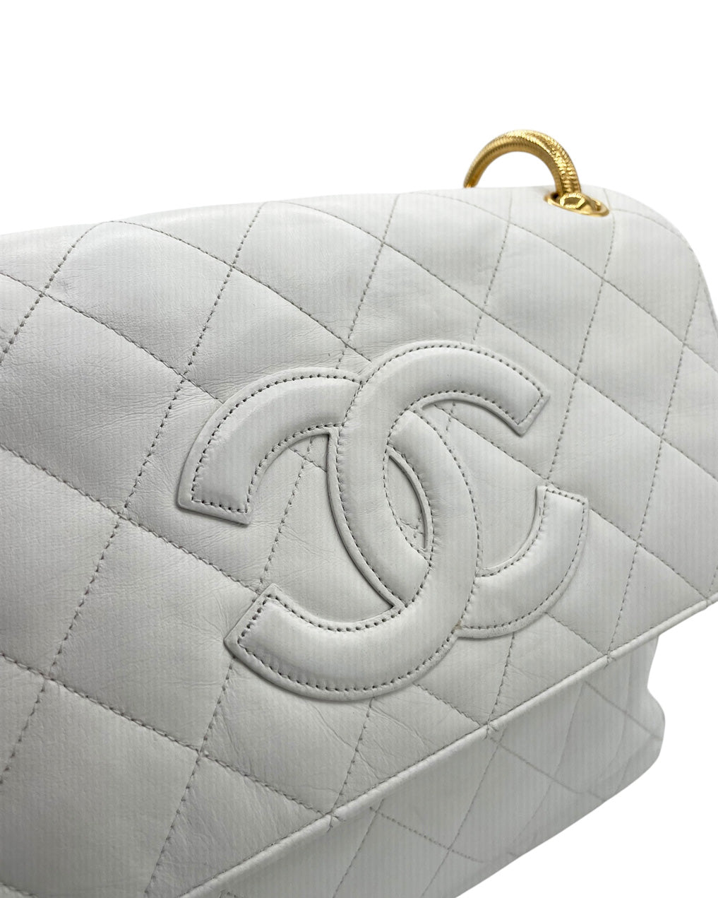 CHANEL VINTAGE IN PELLE BIANCA E METALLI ORO