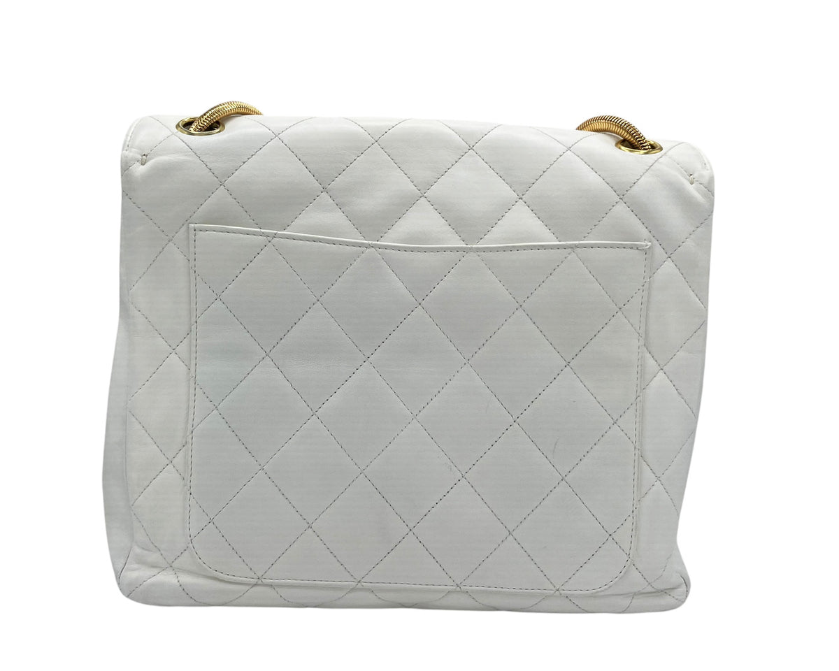 CHANEL VINTAGE IN PELLE BIANCA E METALLI ORO