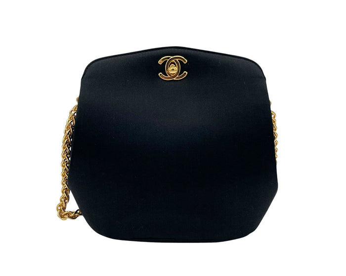 CHANEL MINI IN BLACK SATIN GOLD HARDWARE