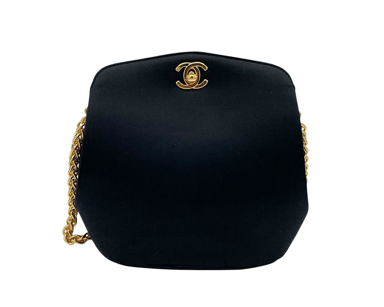 CHANEL MINI IN BLACK SATIN GOLD HARDWARE