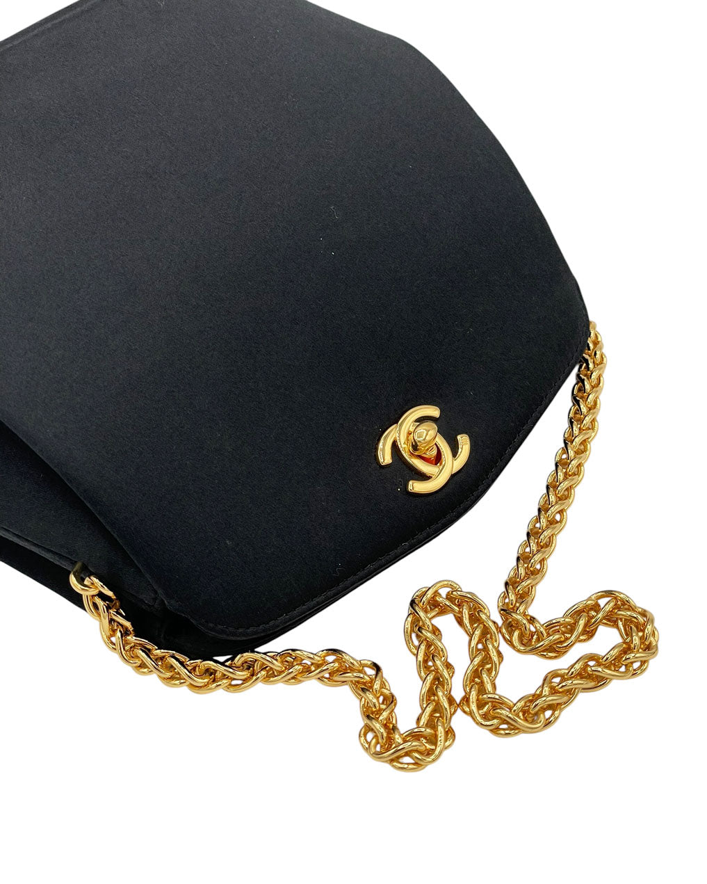 CHANEL MINI IN BLACK SATIN GOLD HARDWARE
