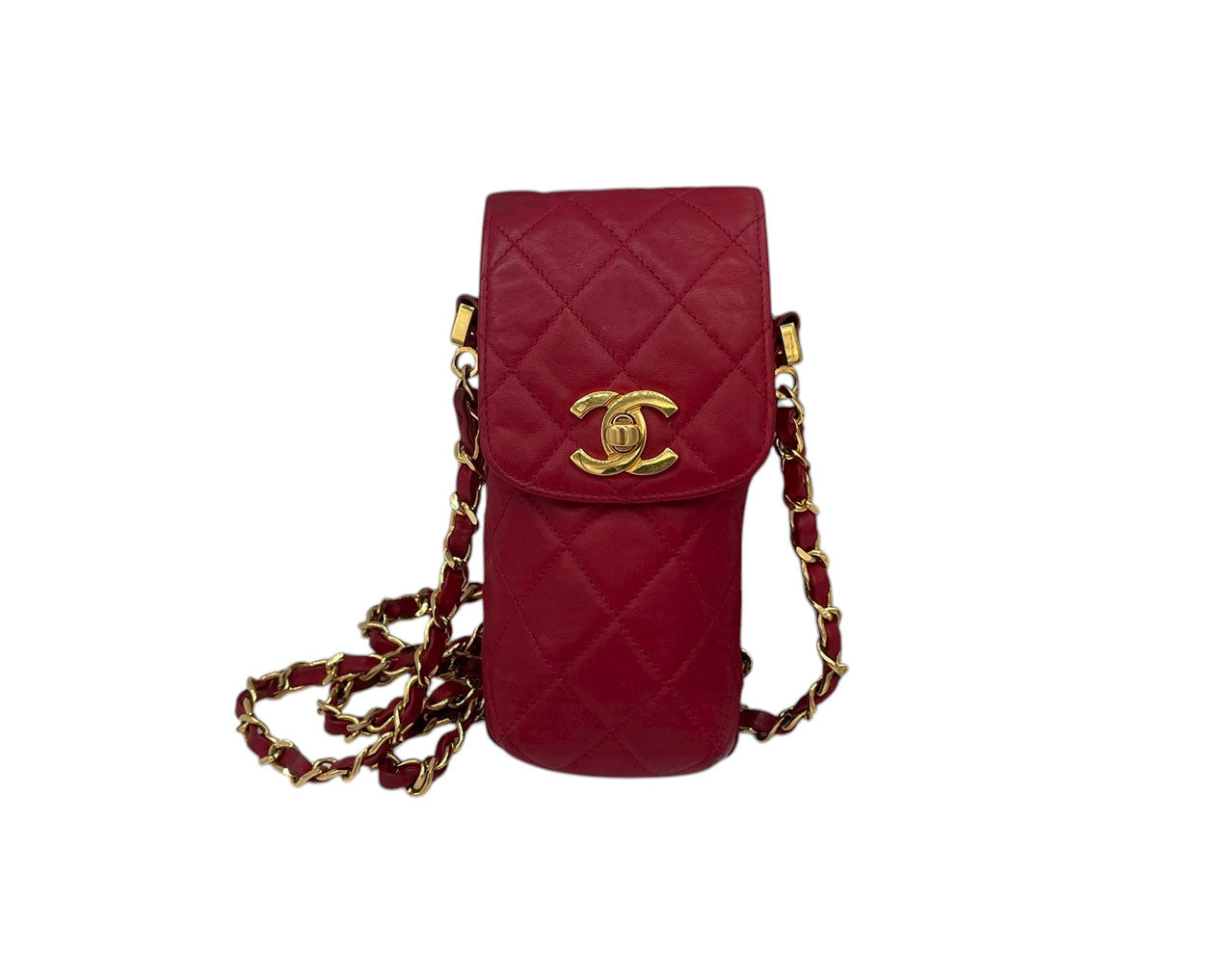 CHANEL VINTAGE PHONE CASE RED LETHER