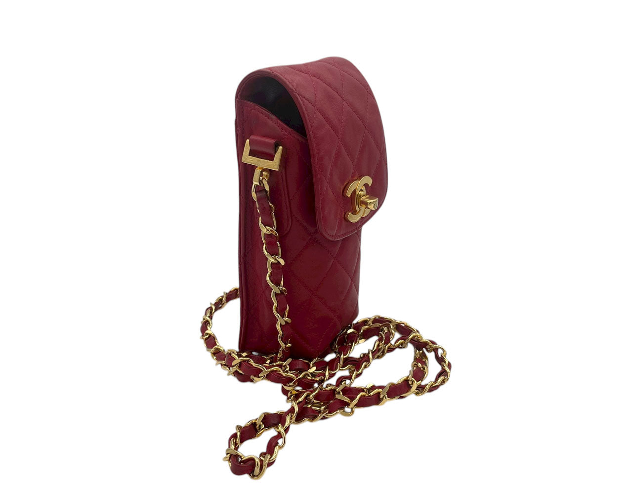 CHANEL VINTAGE PHONE CASE RED LETHER