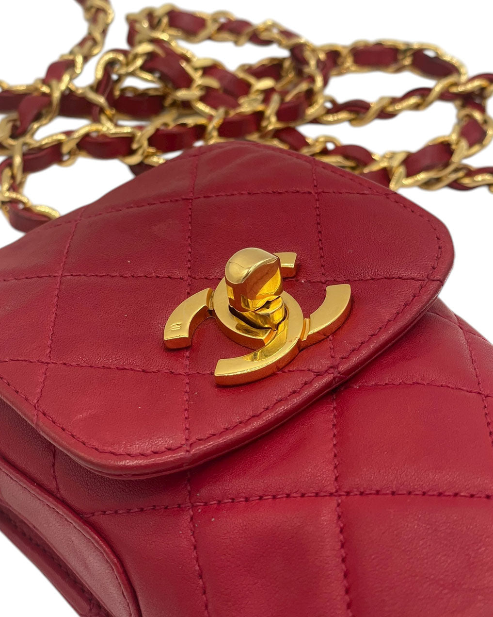 CHANEL VINTAGE PHONE CASE RED LETHER