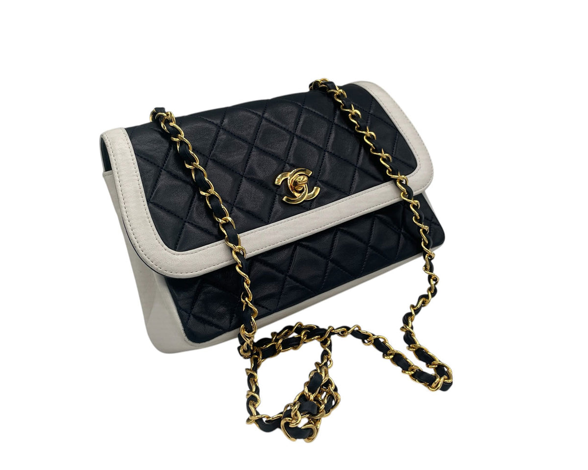 VINTAGE CHANEL BLUE AND WHITE LEATHER