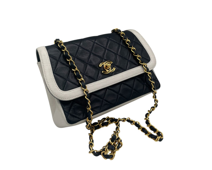 VINTAGE CHANEL BLUE AND WHITE LEATHER