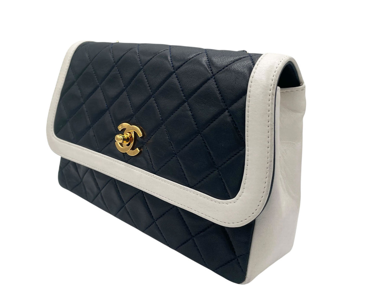 VINTAGE CHANEL BLUE AND WHITE LEATHER