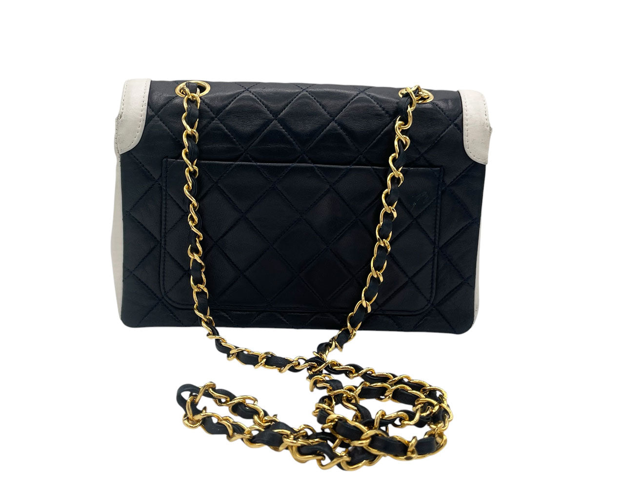 VINTAGE CHANEL BLUE AND WHITE LEATHER
